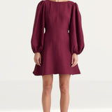 Nobody's Child Burgundy Balloon Sleeve Zora Mini Dress