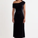 Nobody's Child Black Velvet Off Shoulder Skylar Midi Dress