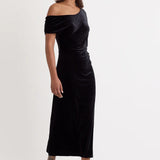 Nobody's Child Black Velvet Off Shoulder Skylar Midi Dress