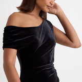 Nobody's Child Black Velvet Off Shoulder Skylar Midi Dress