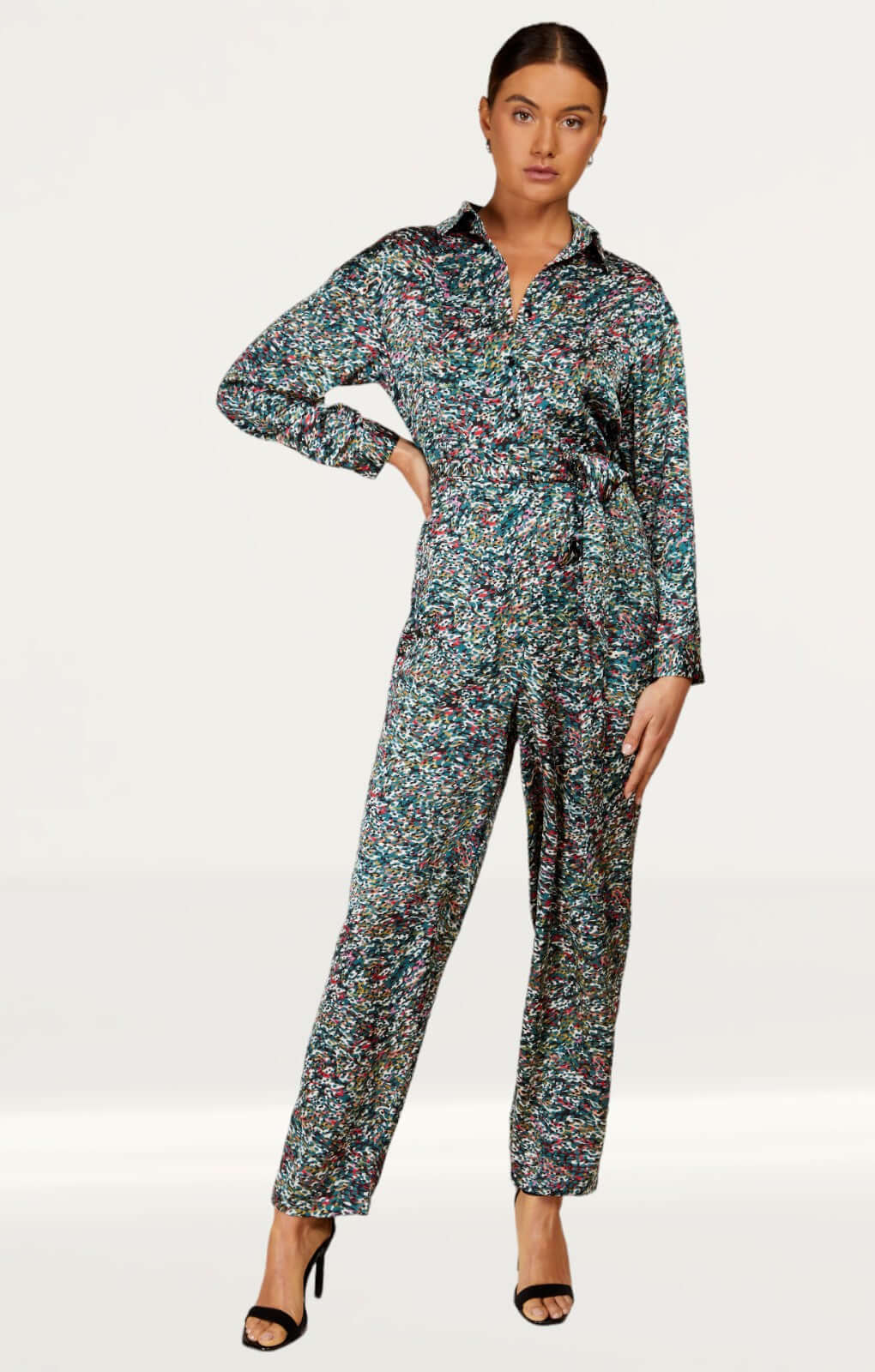 Little Mistress Satin Print Jumpsuit by Vogue Williams