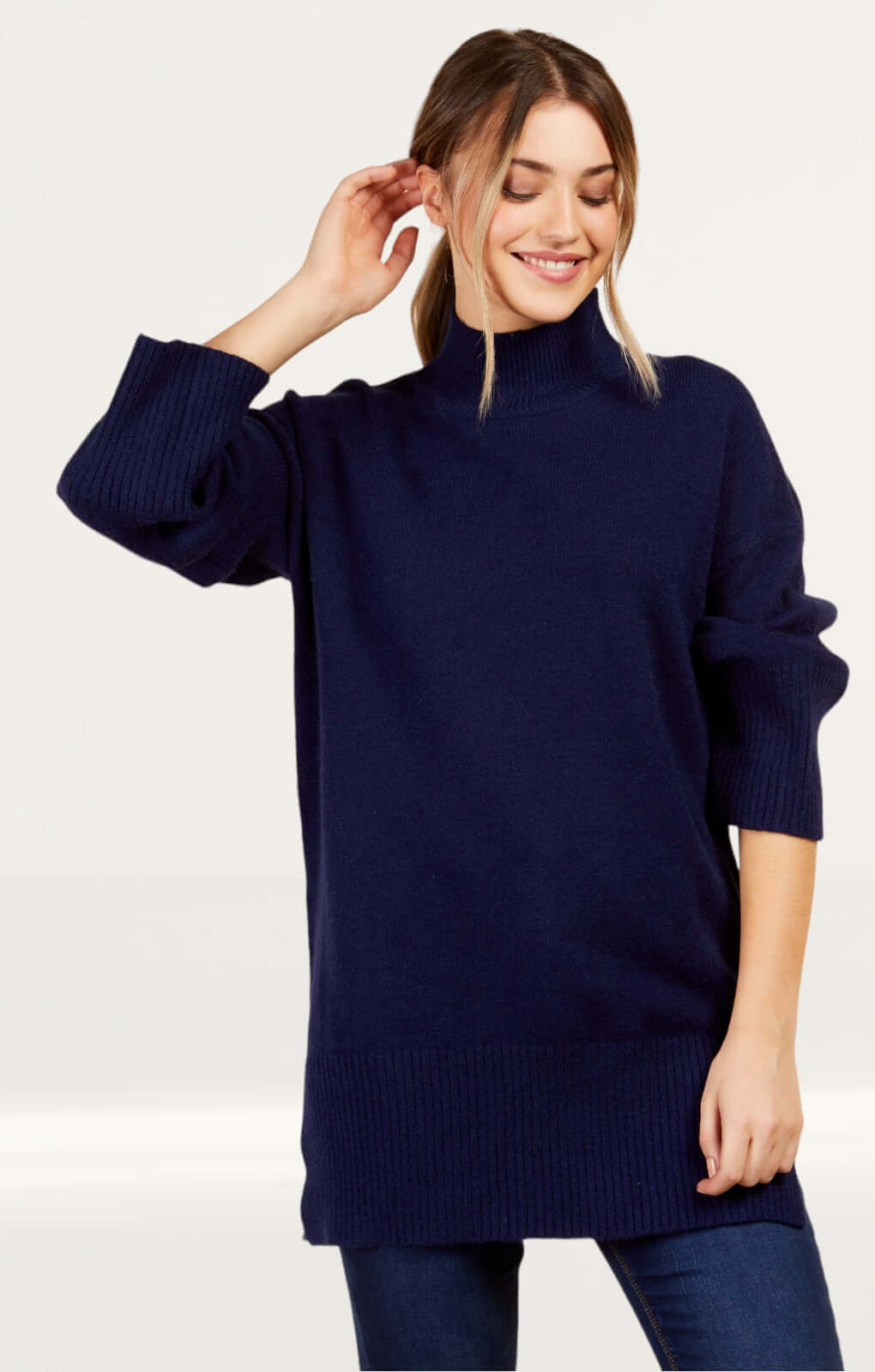 Little Mistress Navy High Neck Knit Jumper by Vogue Williams