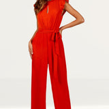 Little Mistress Orange Check Frill Detail Jumpsuit