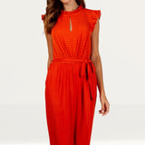 Little Mistress Orange Check Frill Detail Jumpsuit