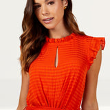 Little Mistress Orange Check Frill Detail Jumpsuit