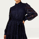 Little Mistress Navy Lace Mini Shirt Dress