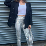 ASOS DESIGN 90S Straight Jean In Metallic Silver