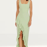 Dress The Population Charlene Sage Ruffle Split Maxi Dress