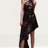 Topshop Sequin Halter Asymmetric Midi Dress In Burgundy