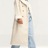 Threadbare Lois Longline Aviator Coat With Borg Trims In Stone