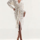 ASOS DESIGN Midi Dress With Batwing Sleeve And Wrap Waist In Scatter Sequin