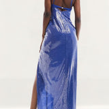 ASOS DESIGN Allover Sequin Cup Detail Maxi Dress With Lace Waist Detail In Blue