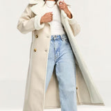 Threadbare Lois Longline Aviator Coat With Borg Trims In Stone