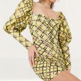 ASOS Luxe Sequin Embellished Love Heart Puff Sleeve Mini Dress In Check