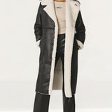 4th & Reckless Premium Longline Contrast Faux Shearling Coat In Black And Cream