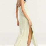 ASOS DESIGN Fringe Crochet Cami Maxi Dress In Stone