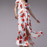 Topshop V Neck Flutter Sleeve Printed Maxi Dress With In Poppy Print