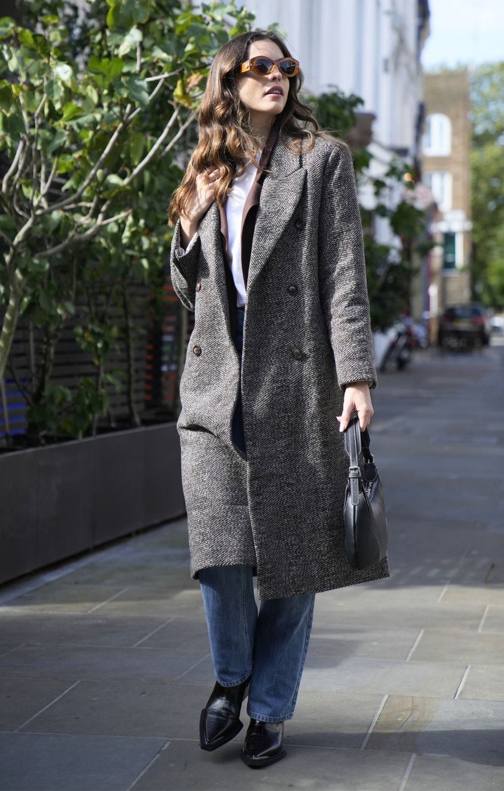 Rent Topshop Herringbone Overcoat In Chocolate Hirestreet