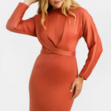 ASOS DESIGN Satin Maxi Dress with Batwing Sleeve and Wrap Waist in Rust