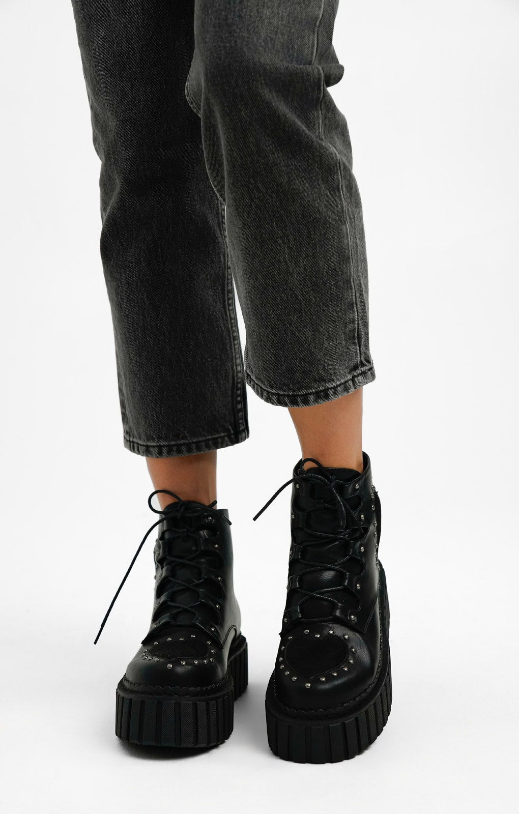 Rent Lamoda Chunky Creeper Boots With Pink Hearts Hirestreet