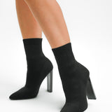 ASOS DESIGN Elly Block Heel Sock Boots In Black Knit