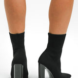 ASOS DESIGN Elly Block Heel Sock Boots In Black Knit