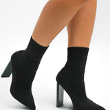 ASOS DESIGN Elly Block Heel Sock Boots In Black Knit