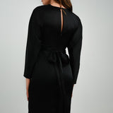 ASOS DESIGN Satin Midi Dress With Batwing Sleeve And Wrap Waist In Black