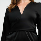 ASOS DESIGN Satin Midi Dress With Batwing Sleeve And Wrap Waist In Black