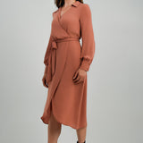 ASOS DESIGN Collared Wrap Midi Dress With Tie Belt In Terracotta