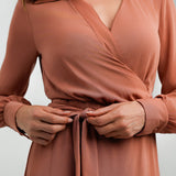 ASOS DESIGN Collared Wrap Midi Dress With Tie Belt In Terracotta