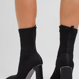 ASOS DESIGN Eddie High-Heeled Square Toe Knitted Boots In Black