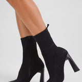 ASOS DESIGN Eddie High-Heeled Square Toe Knitted Boots In Black