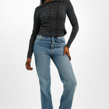 Topshop Straight Kort Jeans In Mid Blue