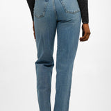 Topshop Straight Kort Jeans In Mid Blue