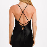 ASOS DESIGN Cami Maxi Slip Dress In High Shine Satin With Lace Up Back