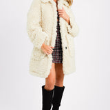 Topshop Chunky Borg Coat In Cream