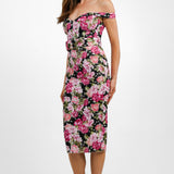 ASOS DESIGN Sweetheart Belted Midi Pencil Dress In Black Base Pink Floral