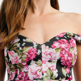 ASOS DESIGN Sweetheart Belted Midi Pencil Dress In Black Base Pink Floral