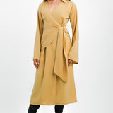 Pretty Lavish Wrap Midi Shirt Dress In Camel