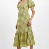 Topshop Textured Check Bust Cup Midi Dress In Lime