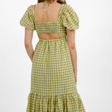 Topshop Textured Check Bust Cup Midi Dress In Lime