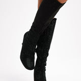 ASOS DESIGN Crystal Sock Knee Boots In Black Rhinestone