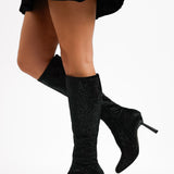 ASOS DESIGN Crystal Sock Knee Boots In Black Rhinestone