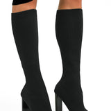 ASOS DESIGN Cairo Block Heel Knee Boots In Black Knit