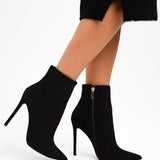 ASOS DESIGN Wide Fit Emerald High Heeled Sock Boots In Black Micro Suede Effect