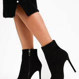 ASOS DESIGN Wide Fit Emerald High Heeled Sock Boots In Black Micro Suede Effect