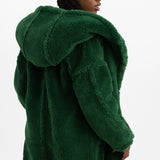 Topshop Hooded Borg Coat In Green