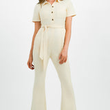 ASOS DESIGN Twill 70S Kickflare Boilersuit In Cream