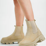 ALDO Bigtrek Chunky Flat Ankle Boots In Beige Leather